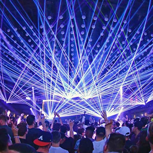 Electronic dance music festival stage and laser lights